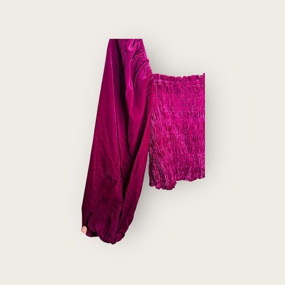 Anthropologie Puff-Sleeve Velvet Blouse Pink Size Small - Picture 6 of 8
